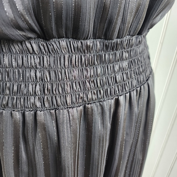 MSK Womens Black Silver Metallic Mock Neck Keyhole Dress Midi Smocked Waist Sz L - Picture 8 of 13